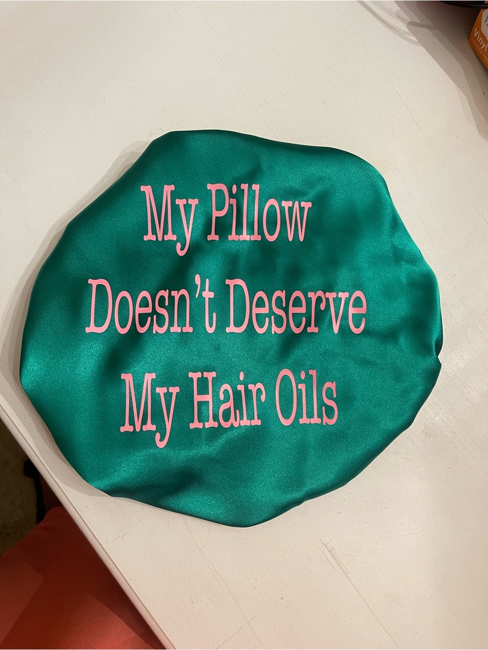 My Pillow Doesn't Deserve My Hair Oils Satin Bonnet - Green and pink
